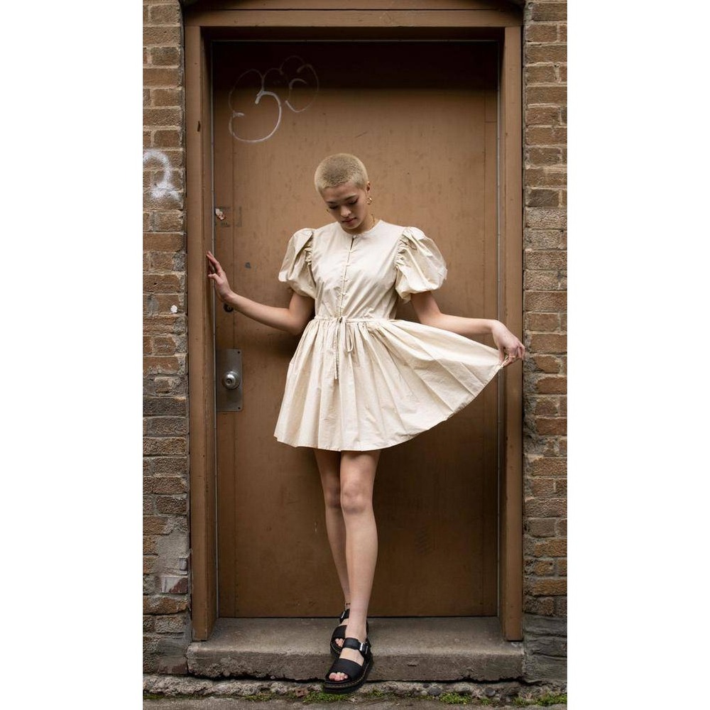 Xirena Aurie dress size XS sand Aster cotton poplin puff sleeve mini $258
